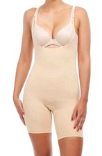 SPANX Women's Open-Bust Mid-Thigh Bodysuit NEW Soft Nude Size Petite Large
