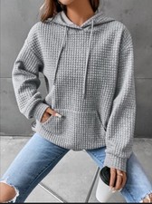 SHEIN Gray Grey EZwear Pocket Drop Shoulder Drawstring Medium Hoodie Kangaroo