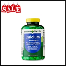 Spring Valley Calcium Plus Vitamin D Tablets, 600 mg, 250 Ct, Dietary Supplement