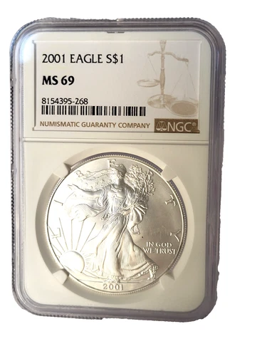 2001 $1 AMERICAN SILVER EAGLE NGC MS69 CLASSIC BROWN LABEL