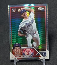 Cody Bradford Prism Refractor Rookie 2023 Topps Chrome Update Card USC11 Rangers. rookie card picture