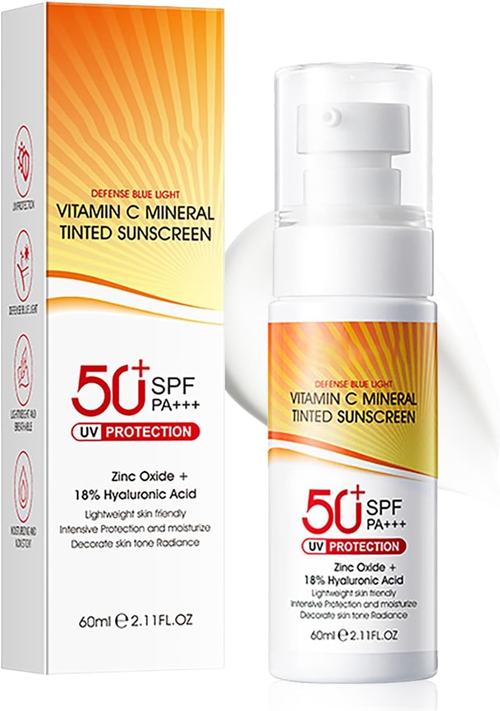 Zinc Oxide Sunscreen with Vitamin C - SPF 50 Mineral Tinted Sun Cream for Face
