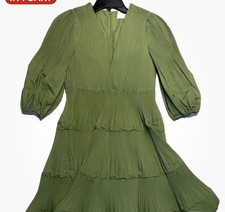 New ZIMMERMANN Pleated Long Sleeve Mini Dress in Fern (green) 1211DRBOT - size 3