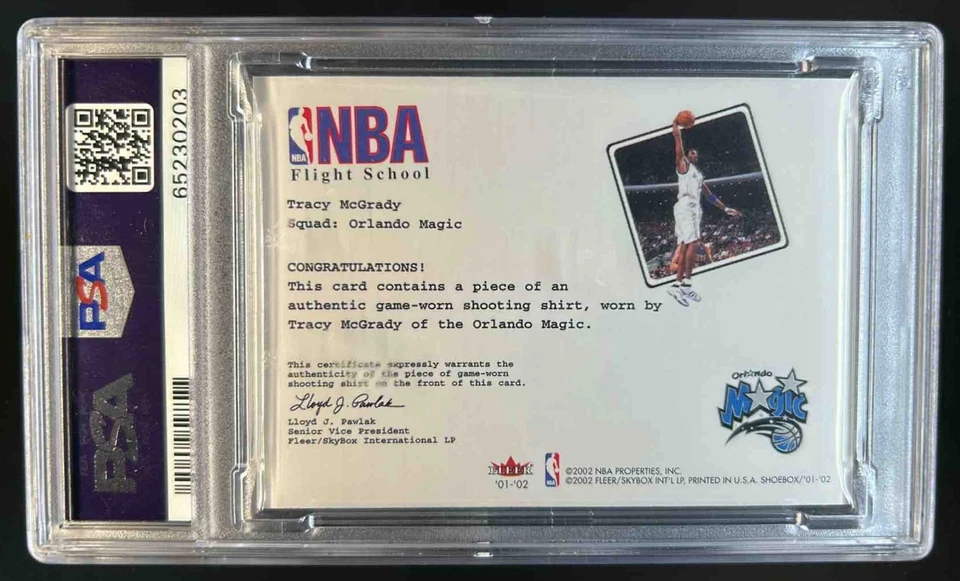 2001-02 Fleer Shoebox Tracy McGrady NBA Flight School Cadet Shirt PSA 10 - Image 2 of 2