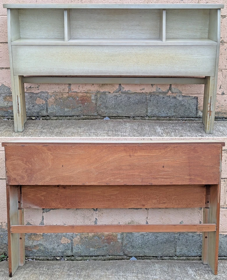 Vintage Meio Século Madeira Tamanho Completo Plataforma Cama Quadro Cabeça Pé Conjunto de Tábua - Imagem 3 de 4