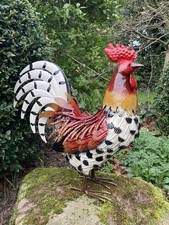 COLOURED METAL COCKEREL / ROOSTER BIRD STATUE GARDEN ORNAMENT