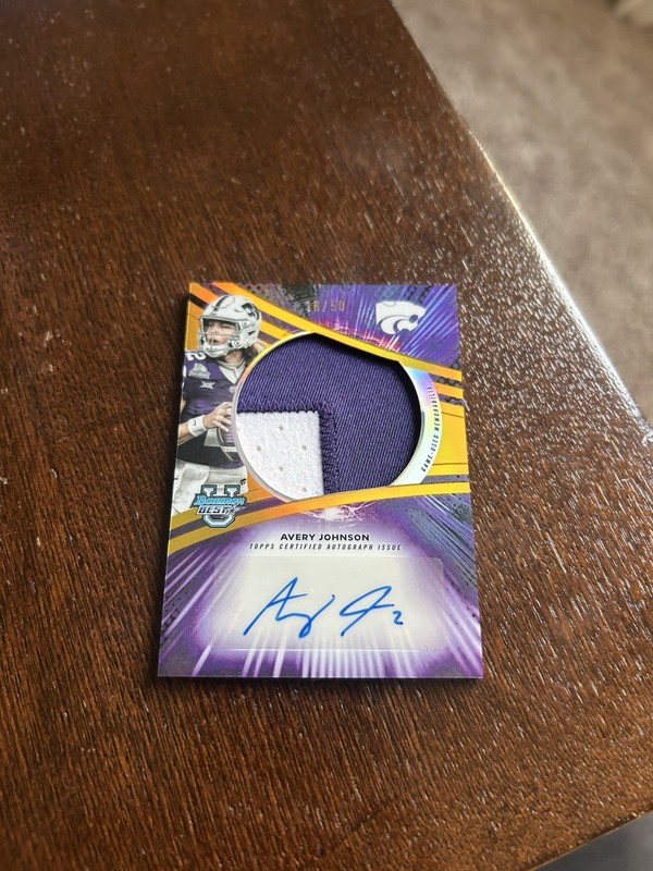 2025 Bowman’s Best Football Avery Johnson Jumbo Game Used Patch Auto /50!