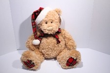 GUND Santa Claus Holiday Teddy Bear Plush 43205 Curly Tan W/Plaid Scarf/Hat