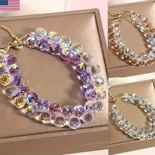 Chic Double Layer Artificial Crystal Colorful Beaded Adjustable Bangle Bracelet