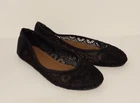 New Ollio Women's Size 7 Black Floral Lace Fabric Slip On Ballet Flat Shoes