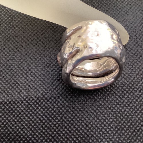 Sterling Silver Hammered Handmade Designer Black Onyx Brutalist Ring 8.25 Signed - Picture 9 of 13