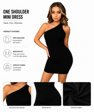 Black One Shoulder Bodycon Mini Dress Women Sleeveless Club Party Summer