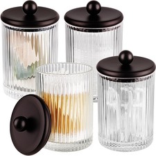 4-Pack Bronze Ribbed Glass Qtip Holder - Apothecary Jars Bathroom Organizer S...