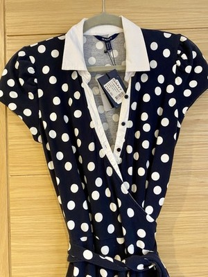  GANT RRP £125 Polka Dot Cool Cotton Polo Collar Wrap Dress Size M 10 12 BNWT