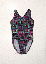 BEAUTIFUL GK ELITE Gymnastic Dance Leotard LARGE RazorBack AZTEC Geometric NEON