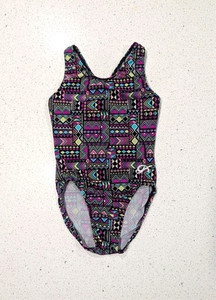 BEAUTIFUL GK ELITE Gymnastic Dance Leotard LARGE RazorBack AZTEC Geometric NEON
