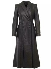 Women's Black Trench Coat Genuine Lambskin Leather Long Coat