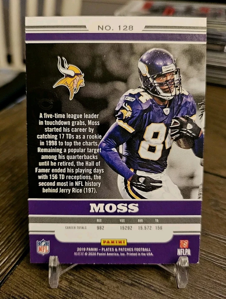 2019 Panini Plates & Patches Legends Red /10 Randy Moss #128- Vikings HOF - Image 2 of 2