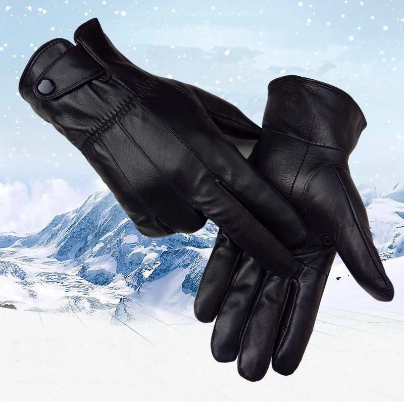 GLOVES 100% LEATHER MOBILE TOUCH WINTER GIFT DRIVING LINED MEN BLACK  THERMAL | eBay