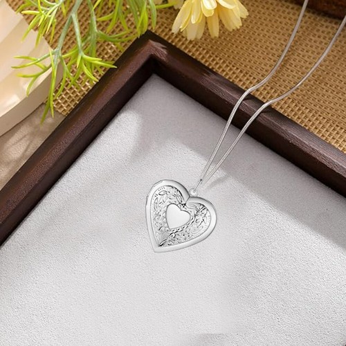 925 Sterling Silver Plated Heart Necklace, Locket Photo Picture Pendant 18" N1 - Picture 11 of 14