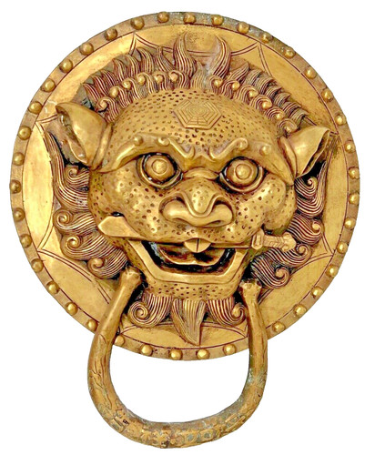 Large Vintage Bronze Feng Shui Tibetan Guardian Lion Door Knocker