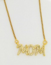 14k Gold Plated CZ Mom pendant charm necklace, Mother's day gift, Mama