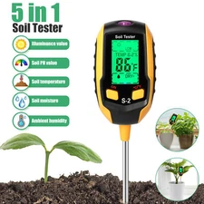 Digital 8" Deep Soil Tester 5-in-1 Moisture/pH/Temp/Light/Humidity w/ Backlit LC