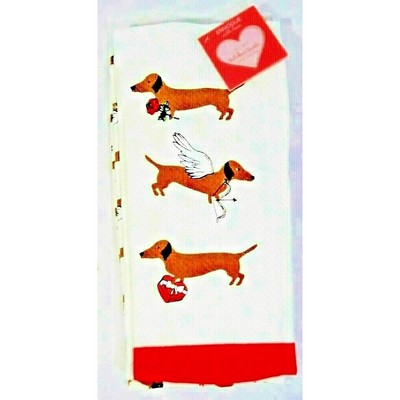 Envogue With Love Cupid Dachshund Valentine's Day Dog Kitchen Towels 2-Pc NEW