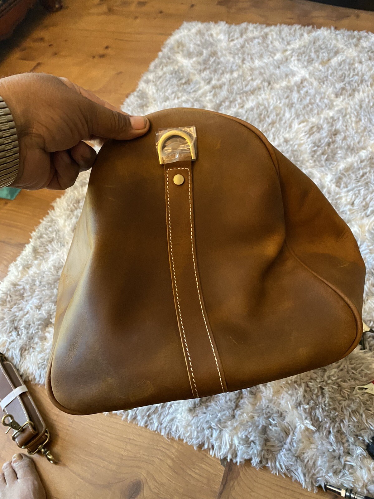 Leathfocus Leather Travel Luggage Bag Mens Duffle Retro Carry on