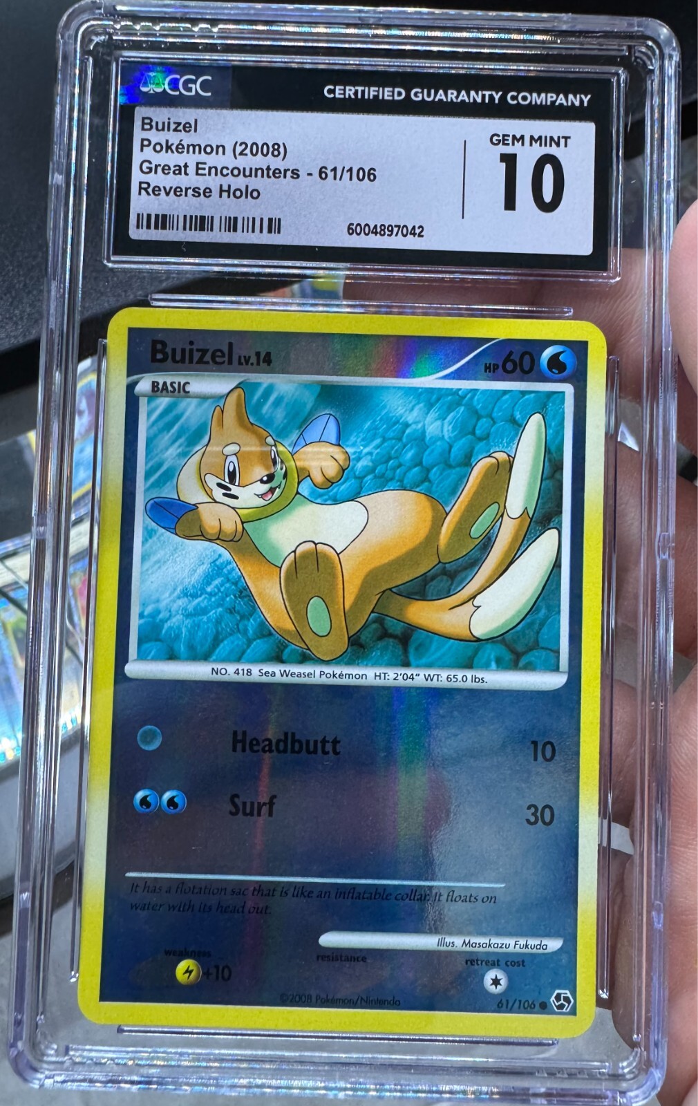 Pokemon Cards: Great Encounters Reverse Holo: Buizel 61/106 CGC 10