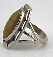 Vintage RING 925 Sterling Silver with Butterscotch Amber Elongated Stone 5 1/2