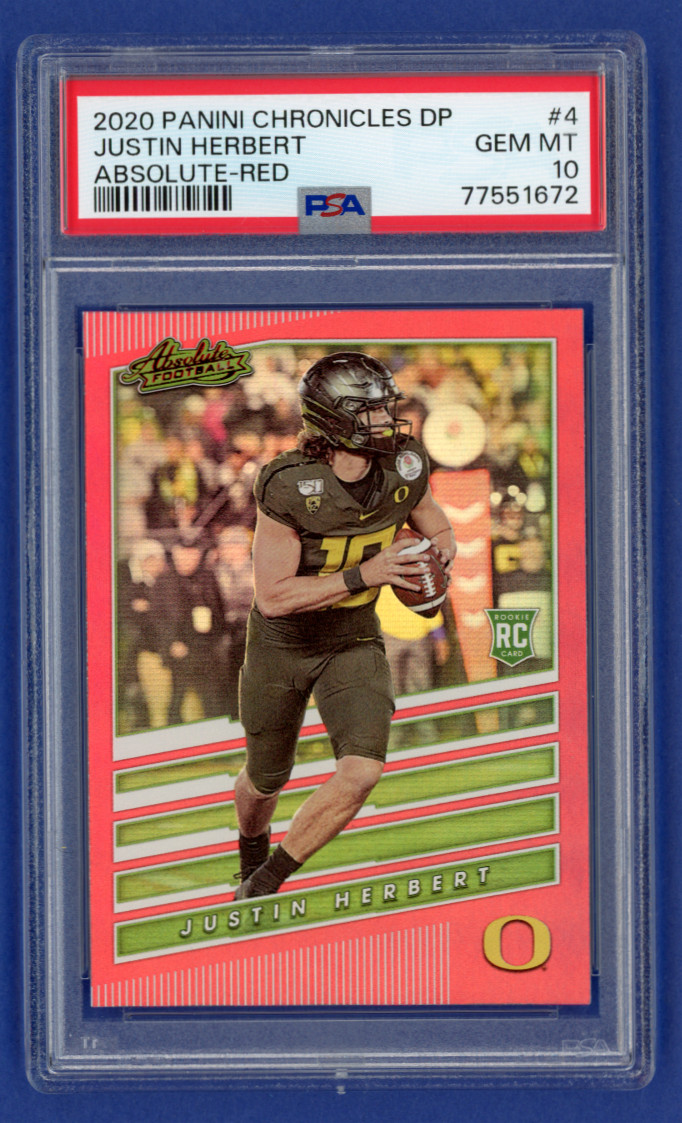 2020 Panini Chronicles DP JUSTIN HERBERT #4 Absolute RED - ROOKIE PSA 10 GEM MT