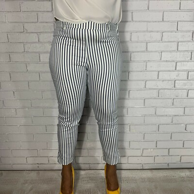 Navy and White Striped Slacks - Size 