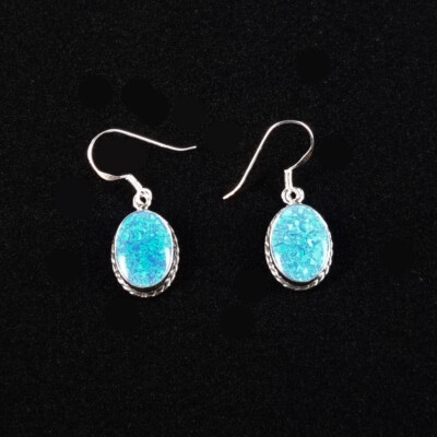 Indianerschmuck Ohrringe Ovaler Opal Southwestern Style Westernschmuck S295