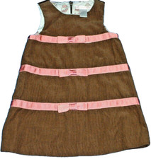 Janie and Jack Soda Fountain Brown Corduroy Fruit Lined Jumper Ribbon Trim 6-12M