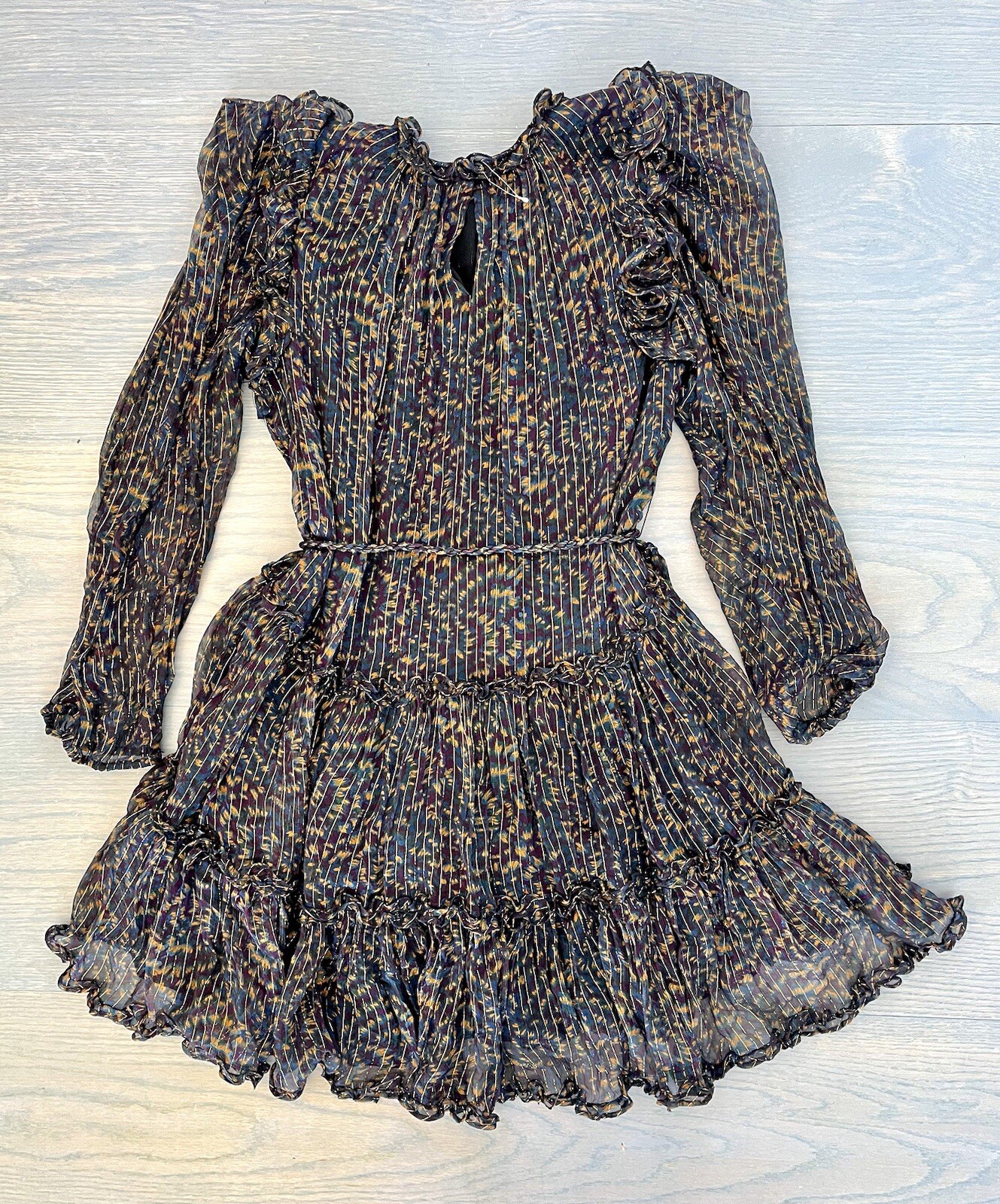 ULLA JOHNSON $690 NEW Gaelle Puff Sleeve Silk Chiffon Mini Dress Long Sleeves image 6