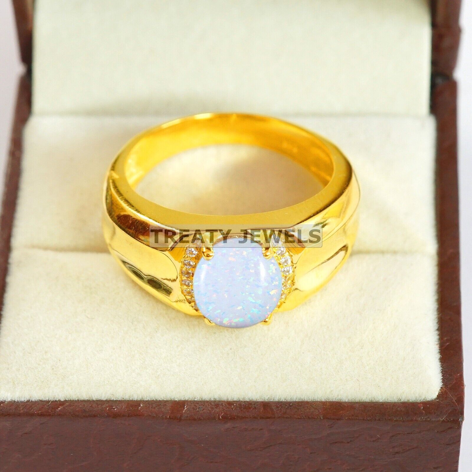 Opal Oval Cut With 14K Solid Gold Ring For Men's #B346 | eBay