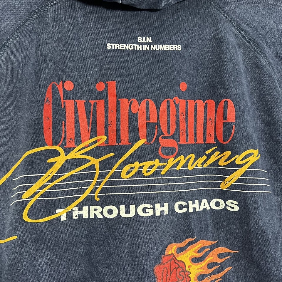Civil Regime Blooming Chaos Burning Rose 163 Sin Blue Hoodie Mens Small