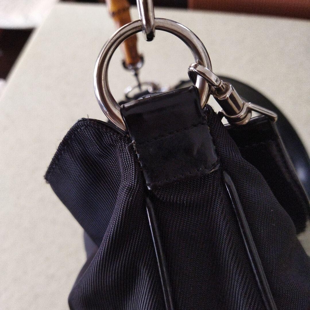 GUCCI Bamboo Handbag Tote Bag Shoulder Bag 2way Nylon Black