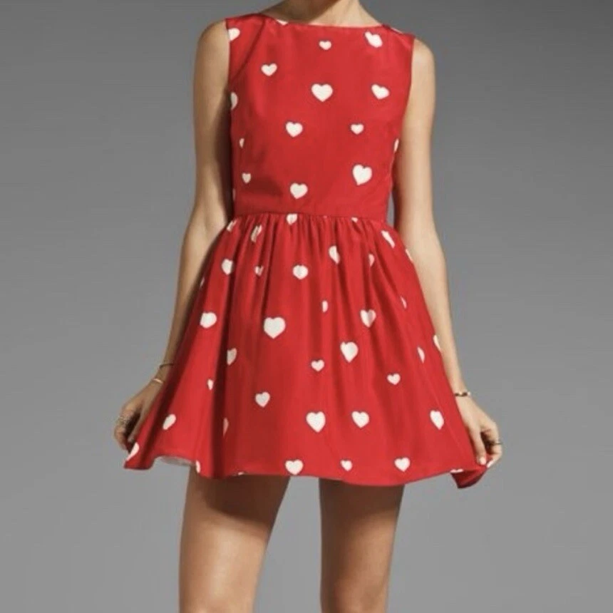 VALENTINO Rachel Antonoff RARO mini abito cuori rossi e bianchi taglia 0 vendita al dettaglio ~ $ 400