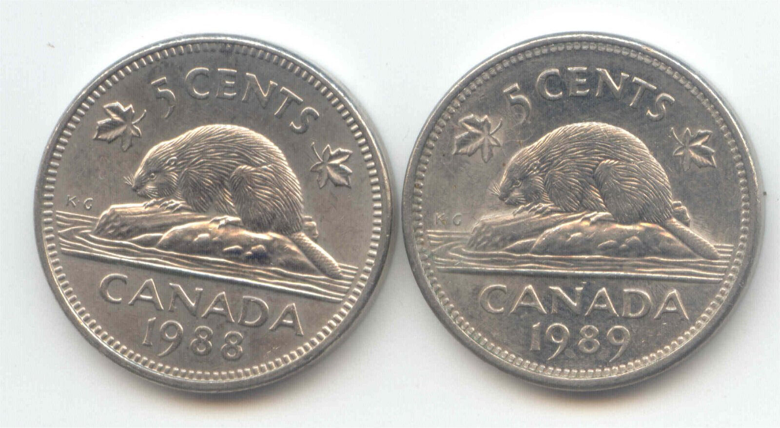 Canada 1988 1989 Canadian Nickels Beaver Nickel ~ Exact 2 Coin Set