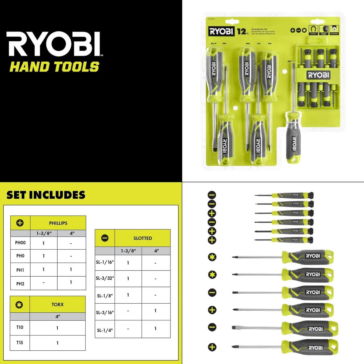 Screwdriver Set 12 piece With Cushion Grip Handles Precision