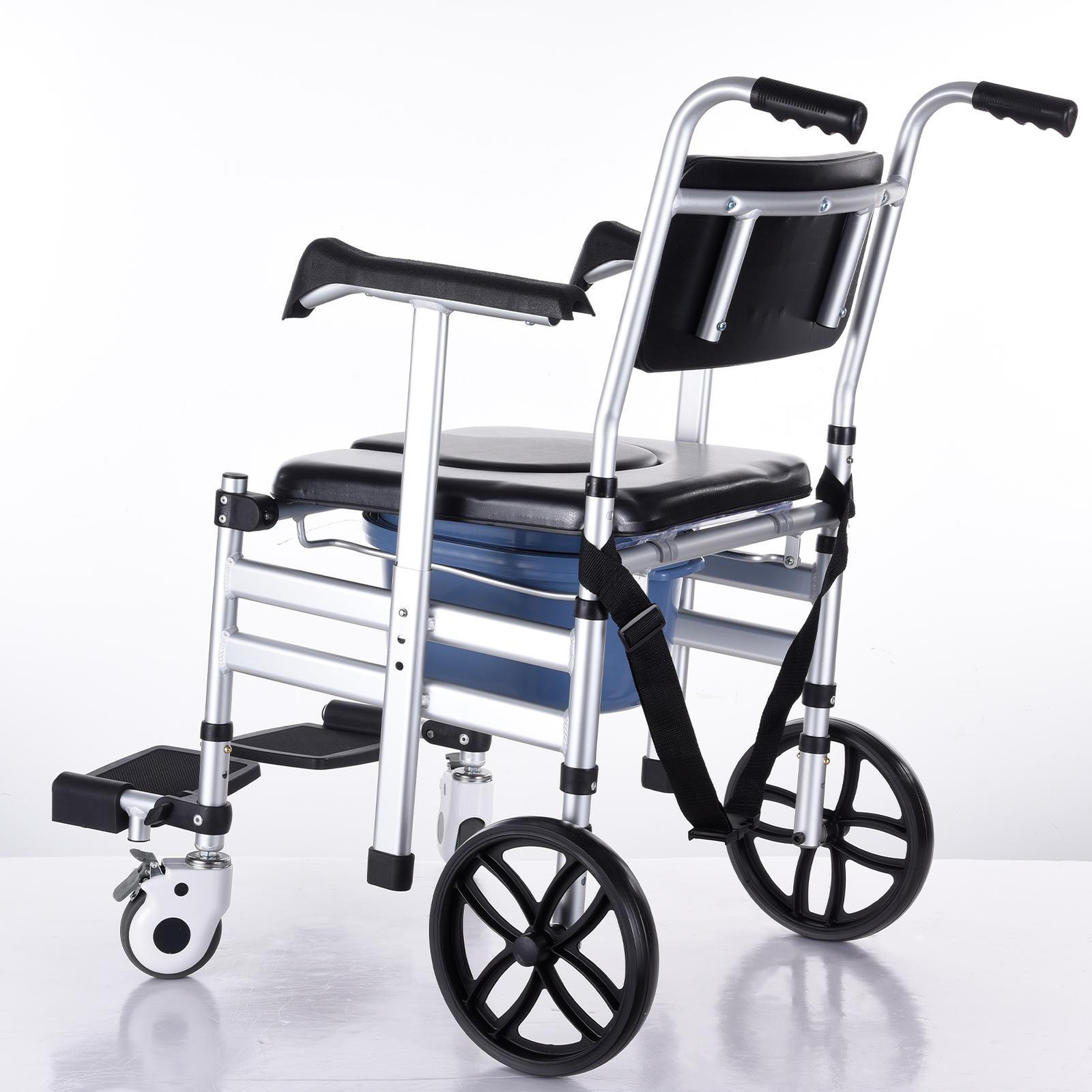 New Shower Wheelchair 17.7in Al Alloy Commode Bathroom Wheelchair For Disabled