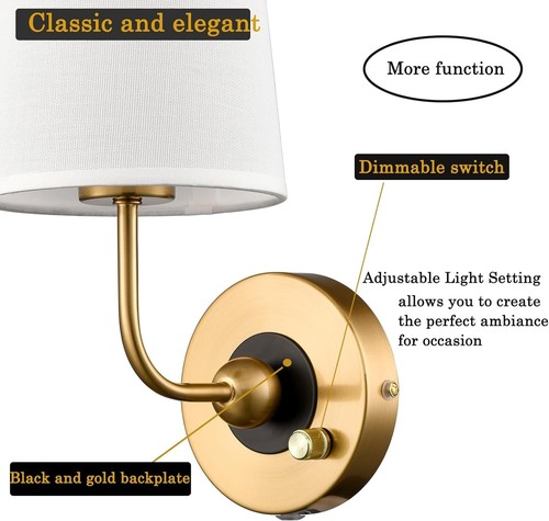 Plug in Wall Sconces Set of Two Gold Wall Lamps Set of 2 Modern Wall Sconce - Picture 3 of 9