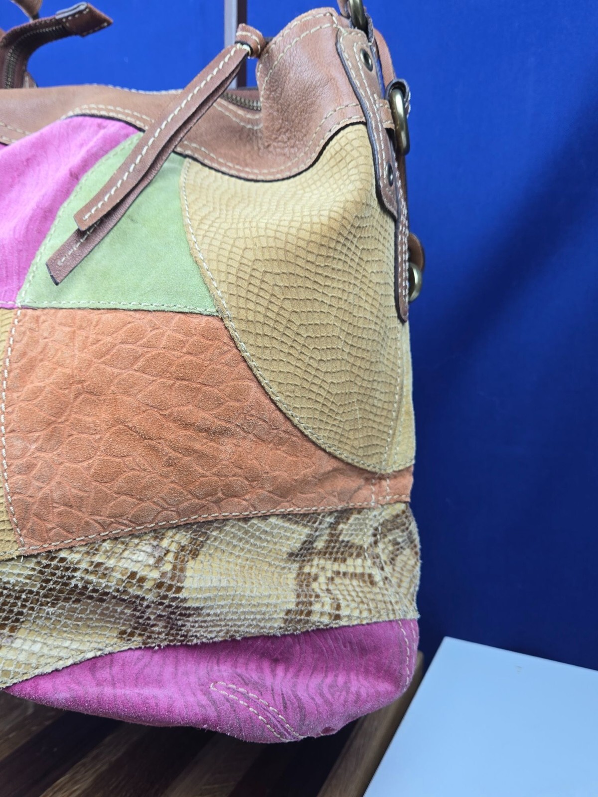 Fossil suede leather patchwork shoulder bag handb… - image 2