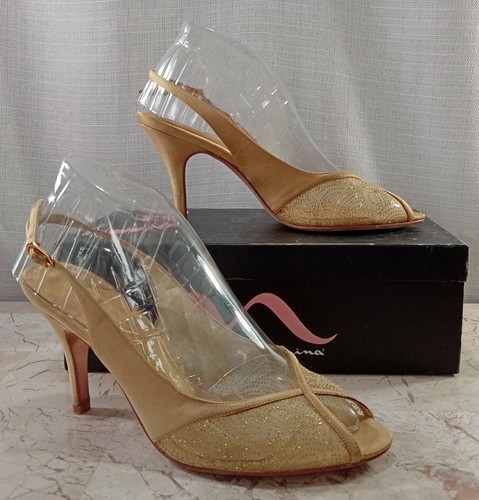 Nina Gold Glitter Mesh Shoe Peep Toe 