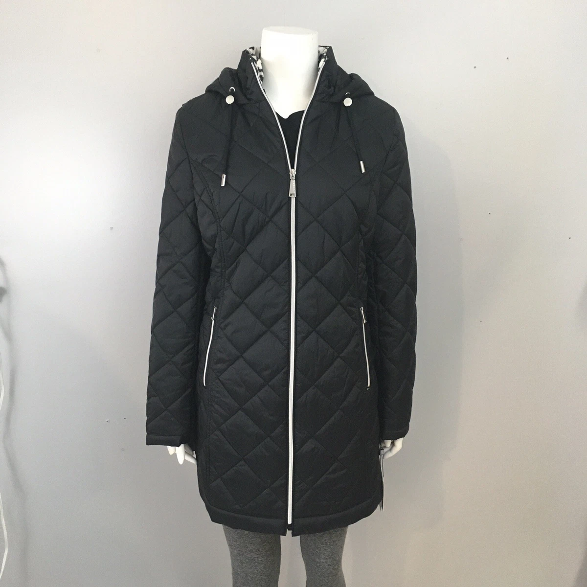 Women s Laundry Shelli Segal Quilted Puffer Jacket Coat Black Long Large L