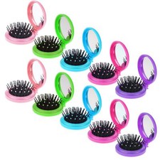 10pcs Folding Travel Mirror Hair Brushes Round Mirror Pocket Hair Brush Porta...