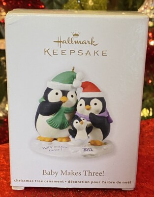 2012 Hallmark BABY MAKES THREE Ornament PENGUIN FAMILY