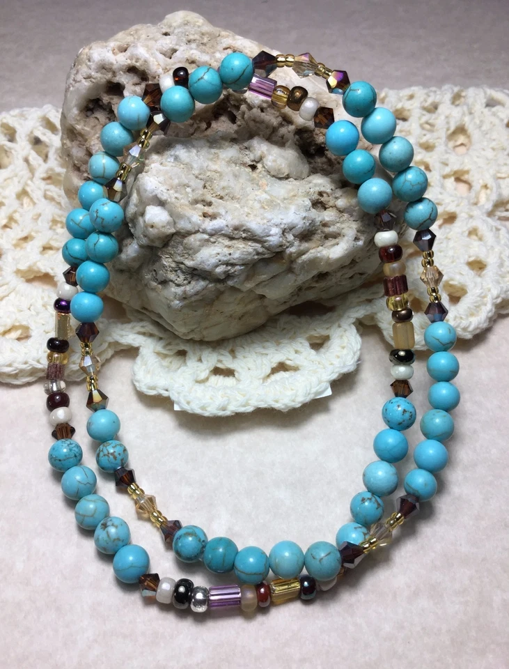 2 Healing Turquoise Gemstone Anklets/Ankle Bracelets W/Swarovski Elements USA - Image 2 of 2